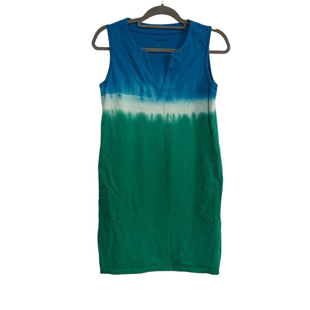 Lands’ End Green White and Blue Tie Dye Sleeveless Dress
